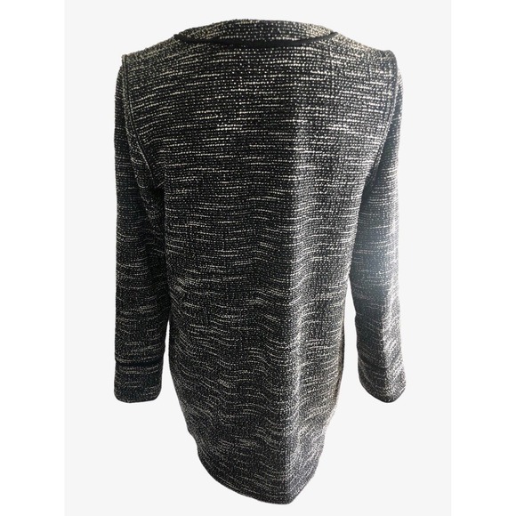 Club Monaco Long Boucle‎ Knit Black White Zip Blazer Leather Look Satin Trim M - Picture 6 of 12